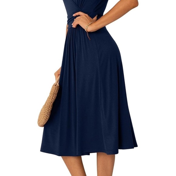 Grecerelle Women's Summer Dress Wrap V-Neck Ruffle Short Sleeve Casual Solid M - Picture 2 of 7